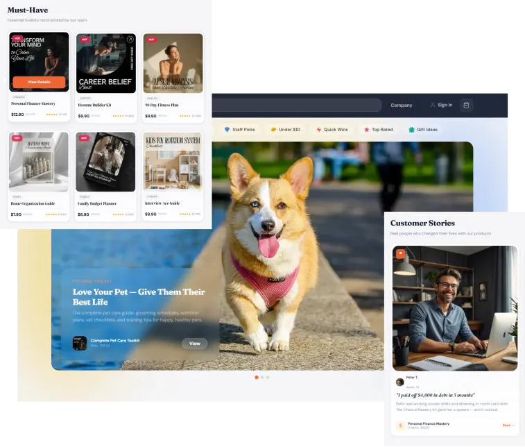 A ready-made ecommerce storefront with products and customer stories